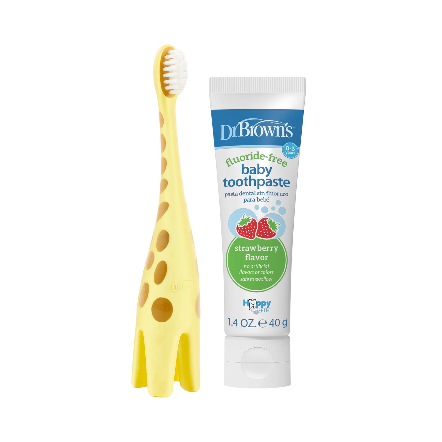 Dr. Brown's Natural Baby Toothpaste (Strawberry) & Upright Toothbrush Set - Giraffe