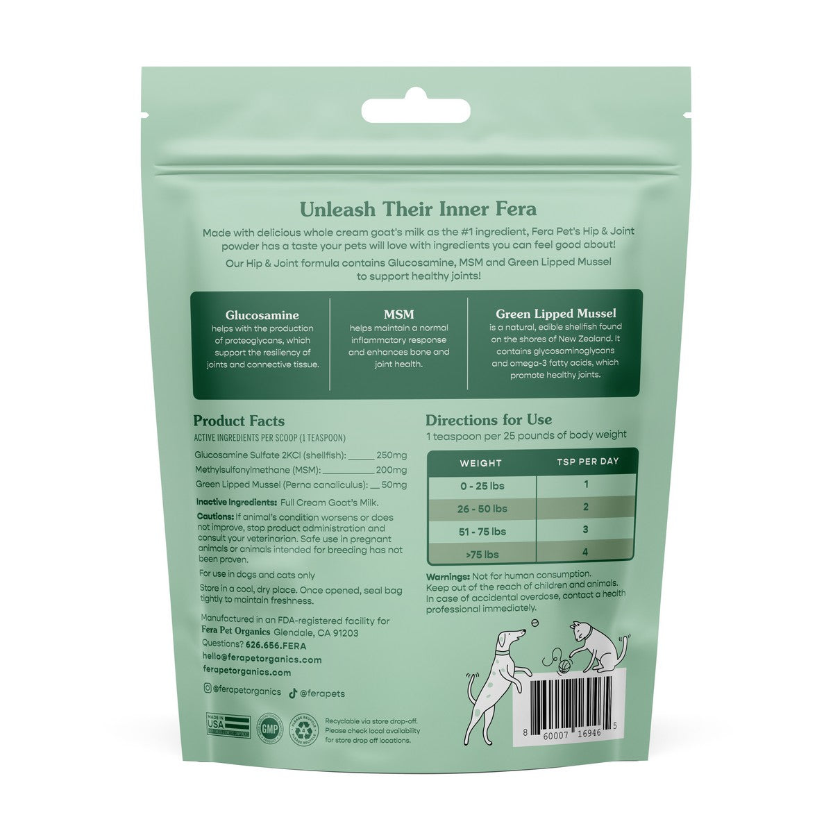 Fera Pets Goat Milk Topper - Hip+Joint - Powder 180g