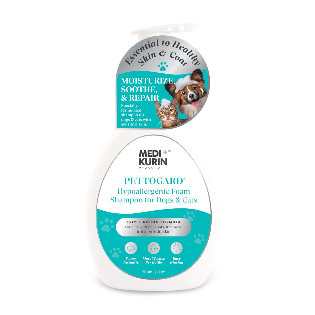 PettoGard Hypoallergenic Foam Shampoo for Sensitive & Dry Skin 500ml