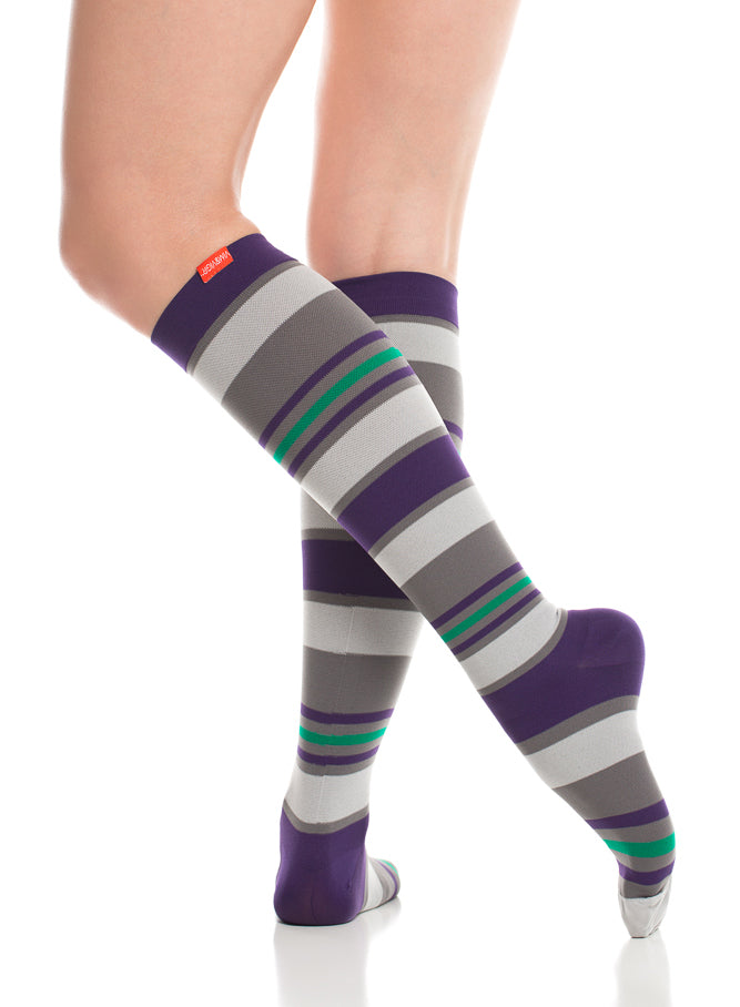Vim & Vigr Graduated Compression Socks Nylon - Purple and Grey Stripes