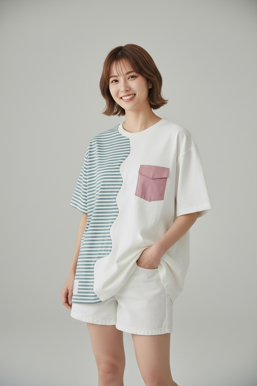 MOMOJI Marseille Tee (2-Breton Stripe Moonstone) | Hooman (Adult/Kids)