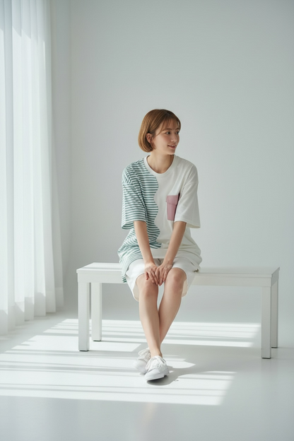 MOMOJI Marseille Tee (2-Breton Stripe Moonstone) | Hooman (Adult/Kids)