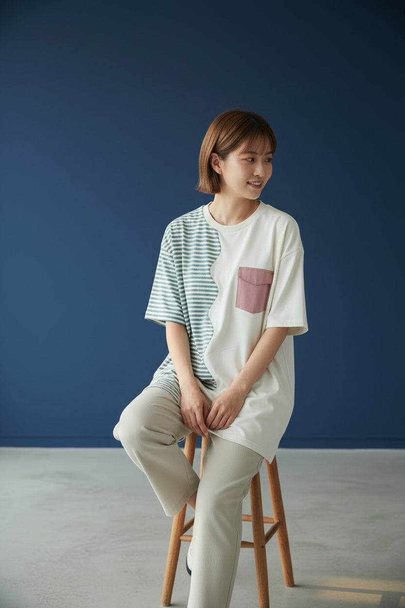 MOMOJI Marseille Tee (2-Breton Stripe Moonstone) | Hooman (Adult/Kids)