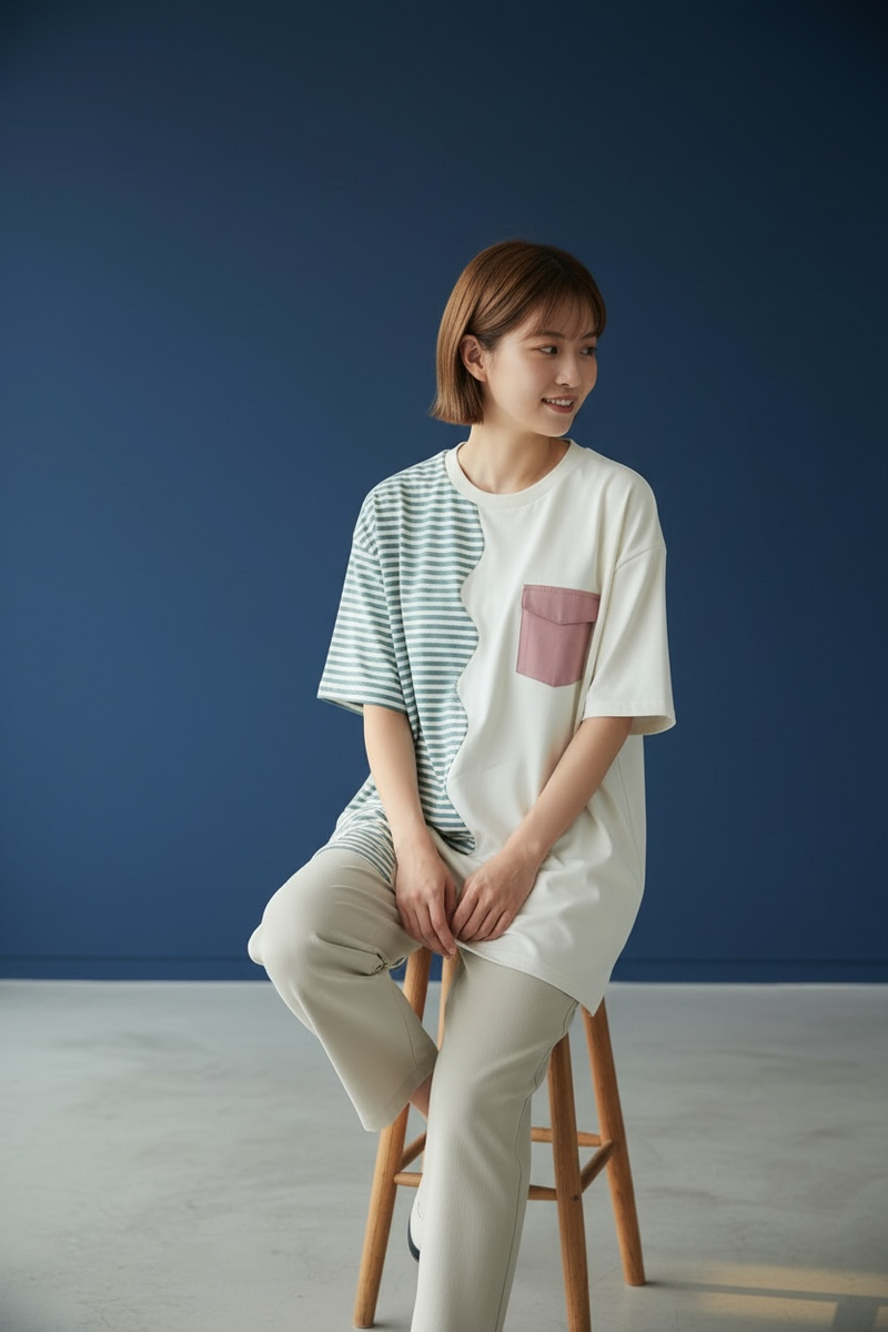 MOMOJI Marseille Tee (2-Breton Stripe Moonstone) | Hooman (Adult/Kids)