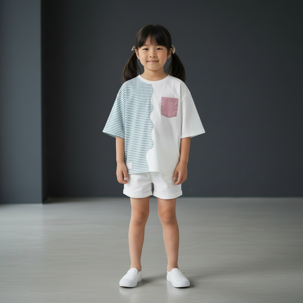 MOMOJI Marseille Tee (2-Breton Stripe Moonstone) | Hooman (Adult/Kids)