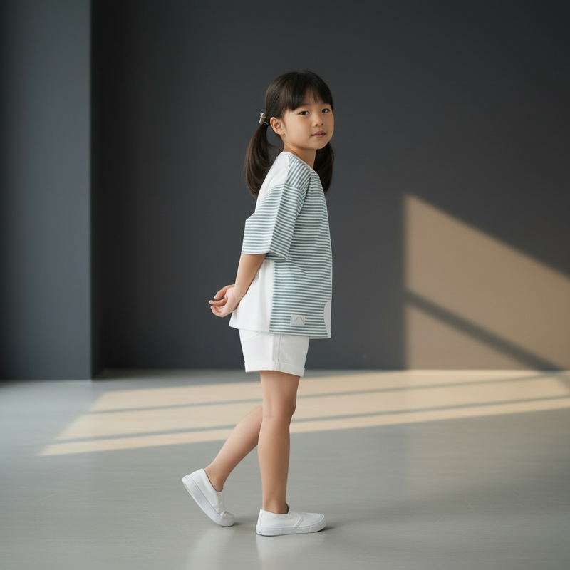 MOMOJI Marseille Tee (2-Breton Stripe Moonstone) | Hooman (Adult/Kids)