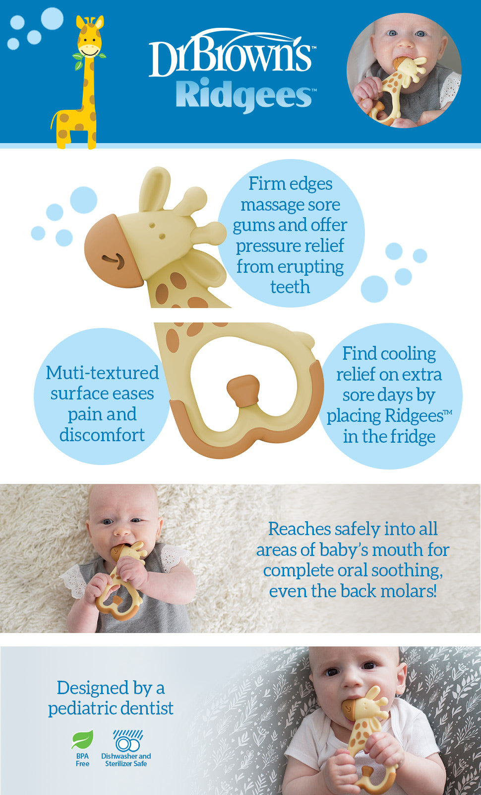 Dr Brown's Ridgees Massaging Teether - Giraffe