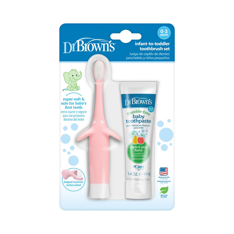 Dr. Brown's 幼兒牙膏 (啤梨蘋果) 及小象軟毛牙刷套裝