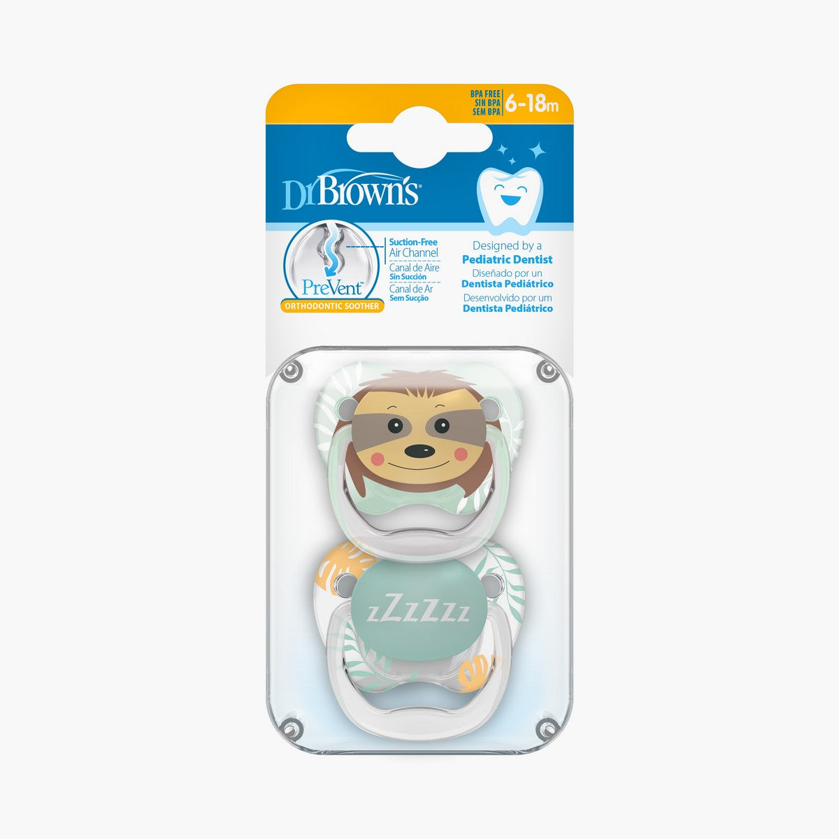 PreVent Soother 2s - Sloth L2 6-18mth