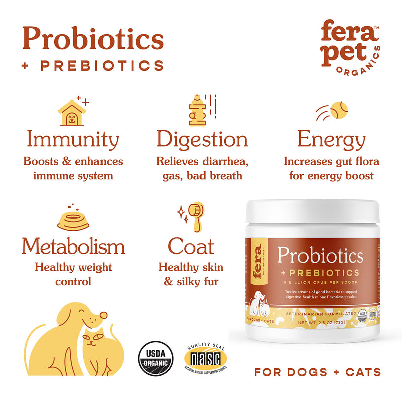 Fera Pets USDA Organic Probiotics with Prebiotics Powder 72g