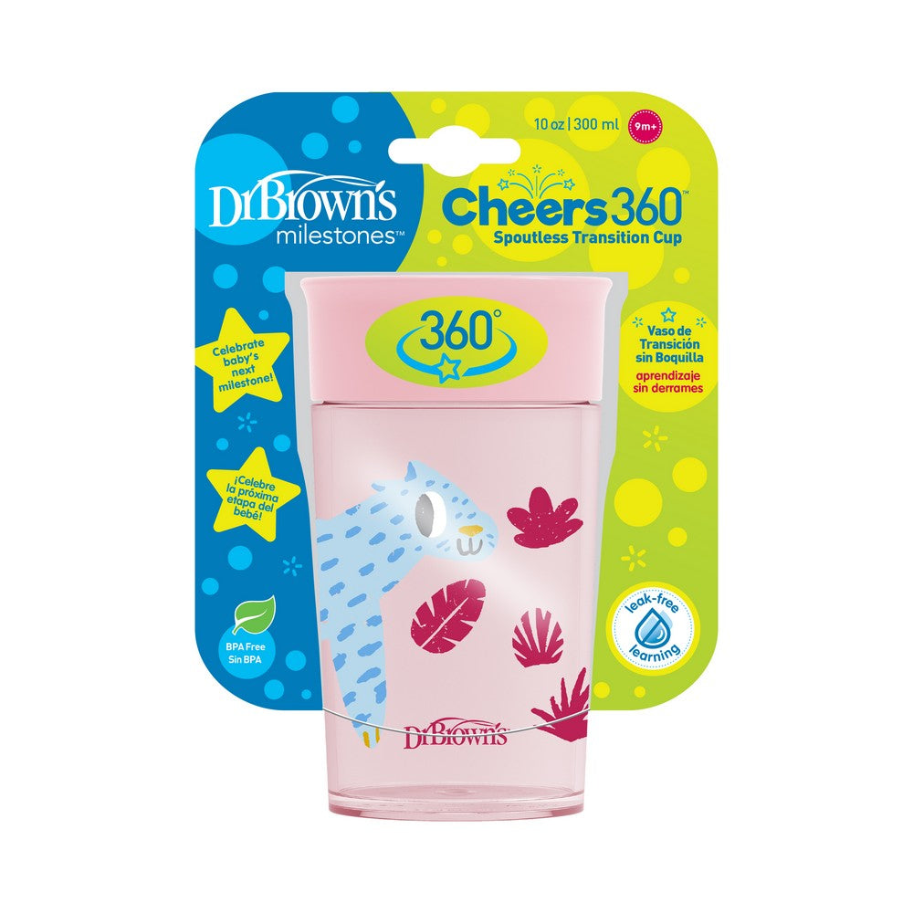 Dr Brown's Cheers 360 Jungle Fun Cup w/ Lid & Handles 7oz - Pink