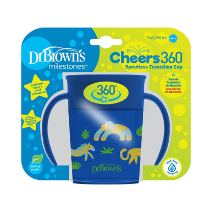 Dr Brown's Cheers 360 Jungle Fun Cup w/ Lid & Handles 7oz - Blue