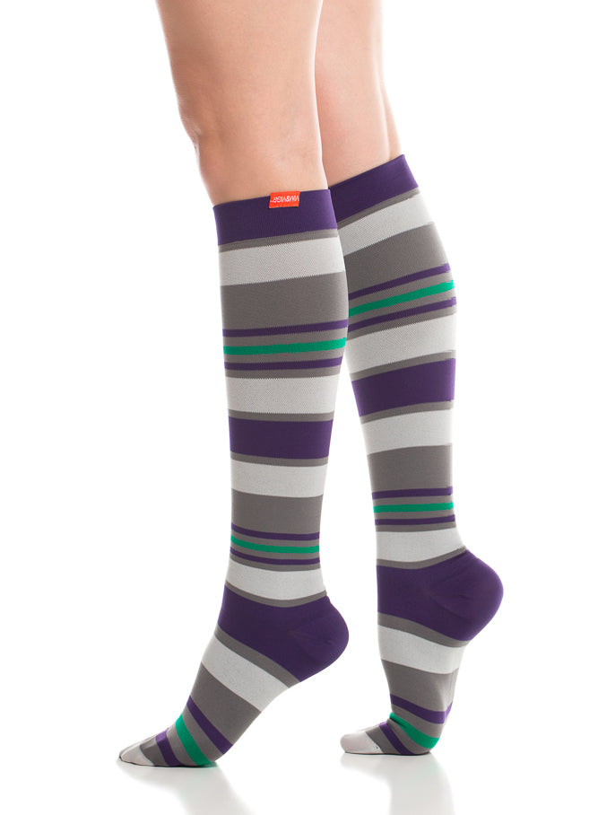 Vim & Vigr Graduated Compression Socks Nylon - Purple and Grey Stripes