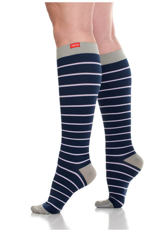 Vim & Vigr Graduated Compression Socks Nylon - Blue and Purple Stripes