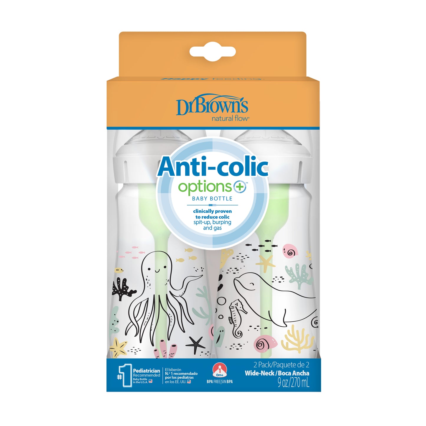 Dr. Brown's Options+ Anti-Colic Bottle - Ocean PP 9oz 2s