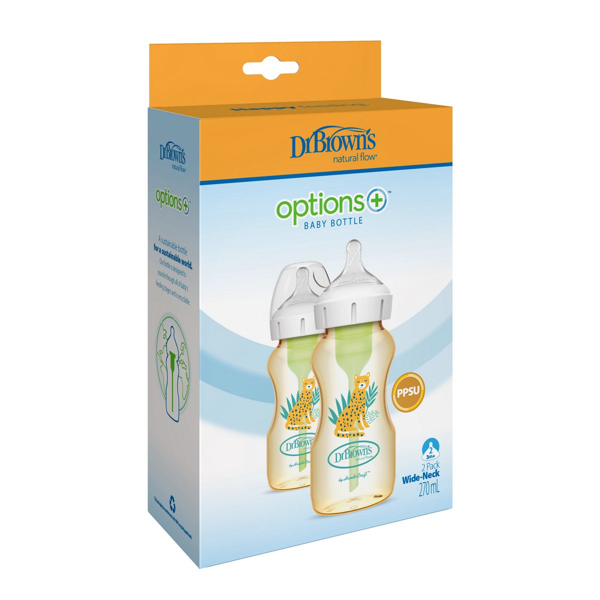 Options+ Imitation Breast Milk Degassing Bottles - Leopard Print (2 Stage Bottles) - PPSU 9oz Pack of Two