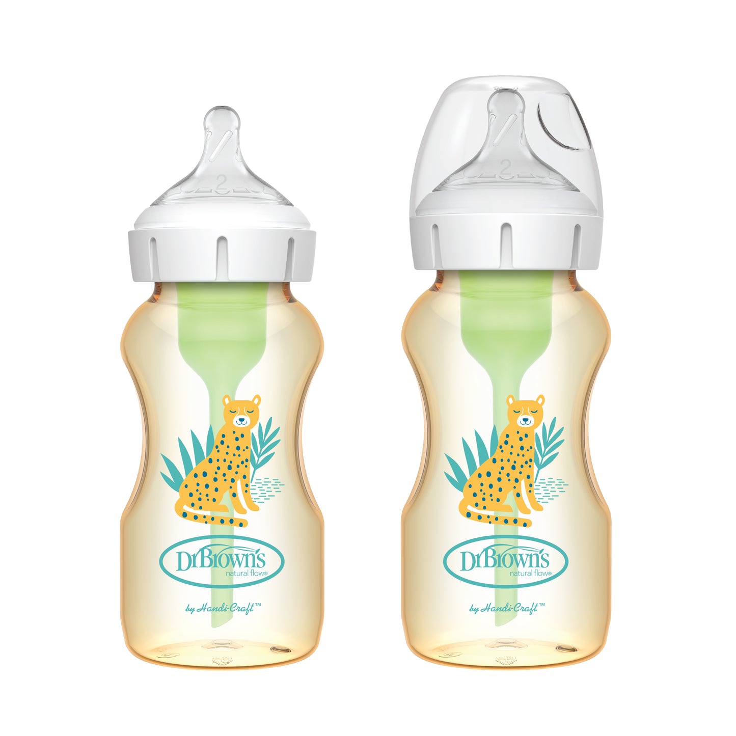 Options+ Imitation Breast Milk Degassing Bottles - Leopard Print (2 Stage Bottles) - PPSU 9oz Pack of Two