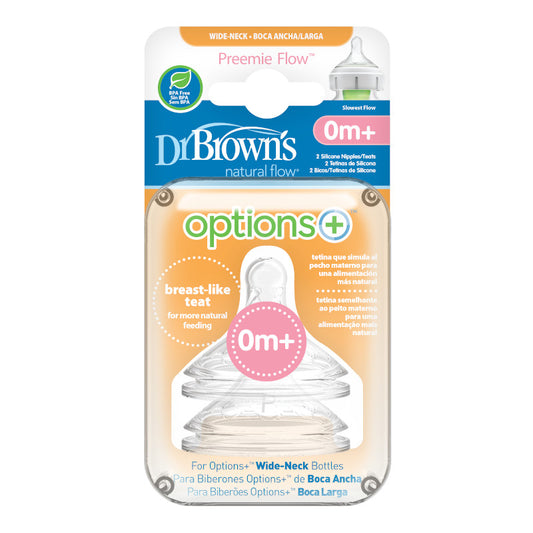 [Wide-Neck] Options+ Silicone Nipples 2's - Preemie Flow